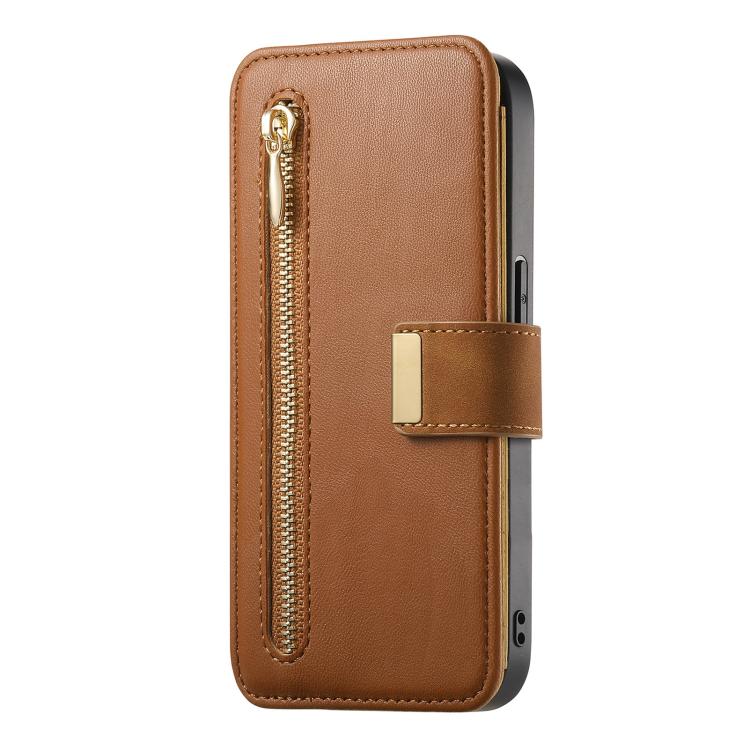 For iPhone 14 Pro Ring Zipper Wallet RFID Blocking MagSafe Leather Phone Case(Brown) - iPhone 14 Pro Cases by buy2fix | Online Shopping UK | buy2fix