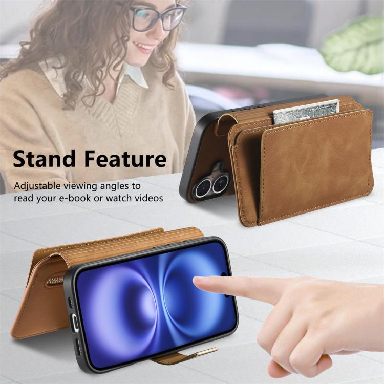 For iPhone 14 Pro Ring Zipper Wallet RFID Blocking MagSafe Leather Phone Case(Brown) - iPhone 14 Pro Cases by buy2fix | Online Shopping UK | buy2fix