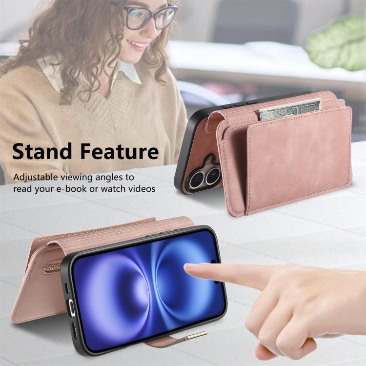 For iPhone 13 Pro Max Ring Zipper Wallet RFID Blocking MagSafe Leather Phone Case(Pink) - iPhone 13 Pro Max Cases by buy2fix | Online Shopping UK | buy2fix