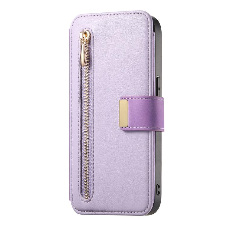 For iPhone 13 Pro Max Ring Zipper Wallet RFID Blocking MagSafe Leather Phone Case(Purple) - iPhone 13 Pro Max Cases by buy2fix | Online Shopping UK | buy2fix