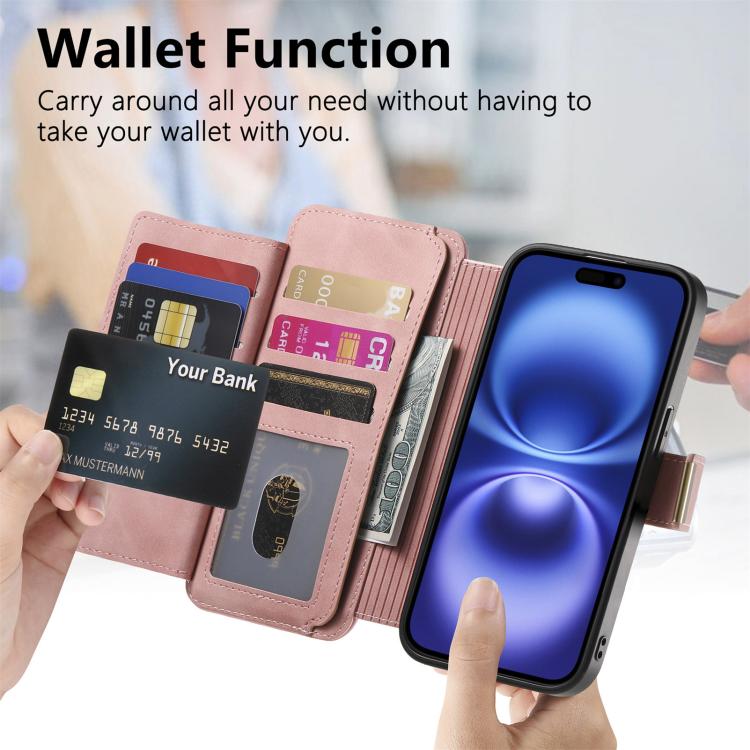 For iPhone 13 Ring Zipper Wallet RFID Blocking MagSafe Leather Phone Case(Pink) - iPhone 13 Cases by buy2fix | Online Shopping UK | buy2fix