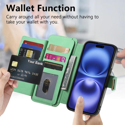 For iPhone 13 Ring Zipper Wallet RFID Blocking MagSafe Leather Phone Case(Green) - iPhone 13 Cases by buy2fix | Online Shopping UK | buy2fix