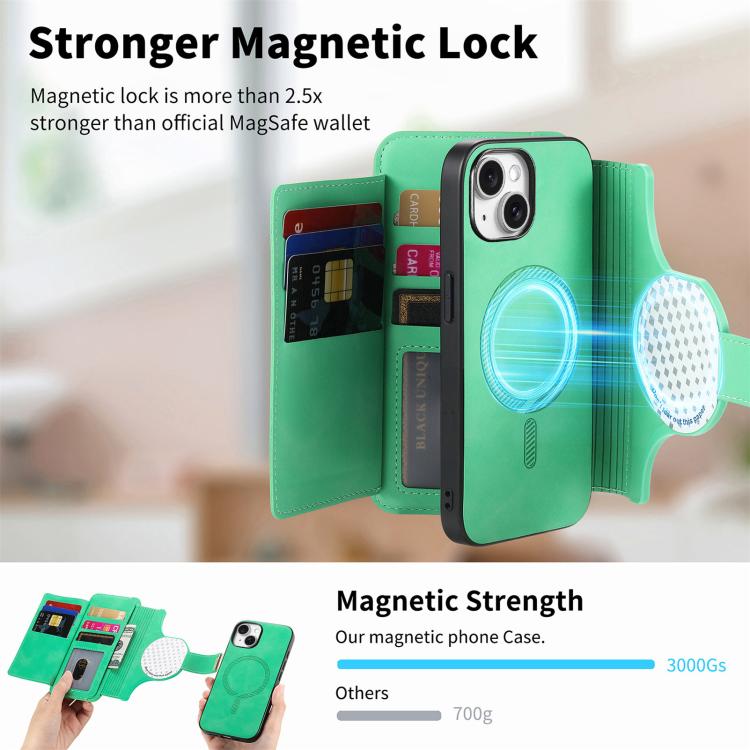 For iPhone 13 Ring Zipper Wallet RFID Blocking MagSafe Leather Phone Case(Green) - iPhone 13 Cases by buy2fix | Online Shopping UK | buy2fix