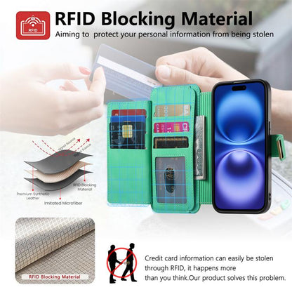 For iPhone 13 Ring Zipper Wallet RFID Blocking MagSafe Leather Phone Case(Green) - iPhone 13 Cases by buy2fix | Online Shopping UK | buy2fix