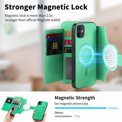 For iPhone 12 / 12 Pro Ring Zipper Wallet RFID Blocking MagSafe Leather Phone Case(Green) - iPhone 12 / 12 Pro Cases by buy2fix | Online Shopping UK | buy2fix