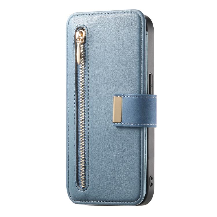 For iPhone 12 Pro Max Ring Zipper Wallet RFID Blocking MagSafe Leather Phone Case(Blue) - iPhone 12 Pro Max Cases by buy2fix | Online Shopping UK | buy2fix