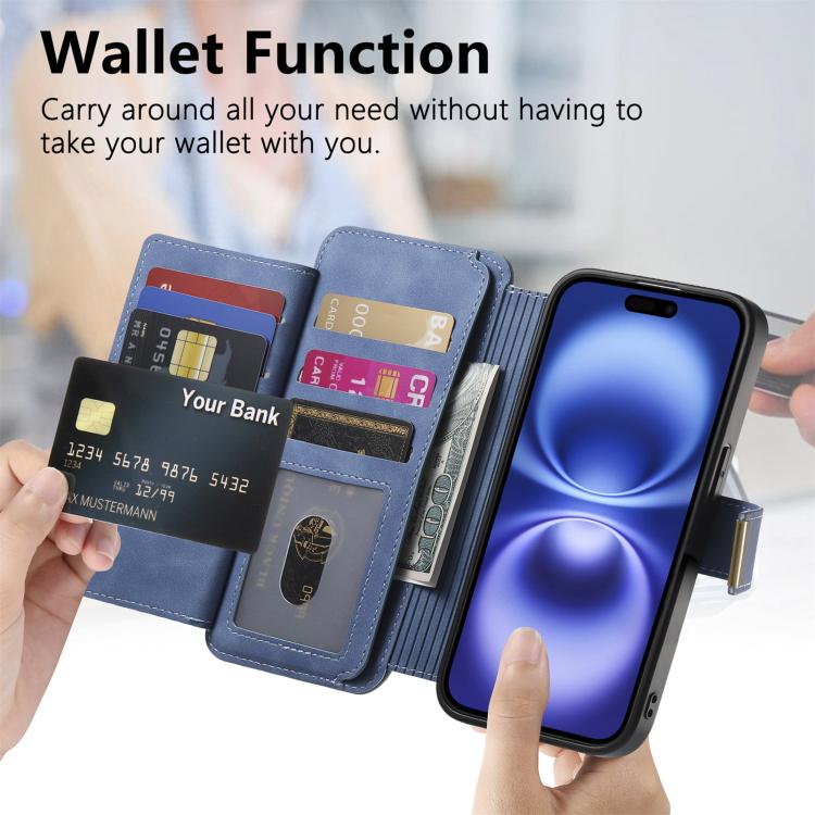 For iPhone 12 Pro Max Ring Zipper Wallet RFID Blocking MagSafe Leather Phone Case(Blue) - iPhone 12 Pro Max Cases by buy2fix | Online Shopping UK | buy2fix