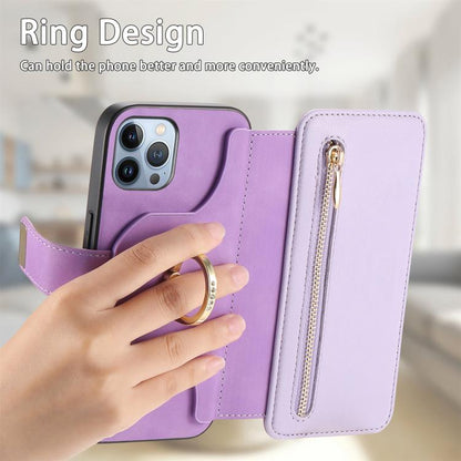 For iPhone 12 Pro Max Ring Zipper Wallet RFID Blocking MagSafe Leather Phone Case(Purple) - iPhone 12 Pro Max Cases by buy2fix | Online Shopping UK | buy2fix