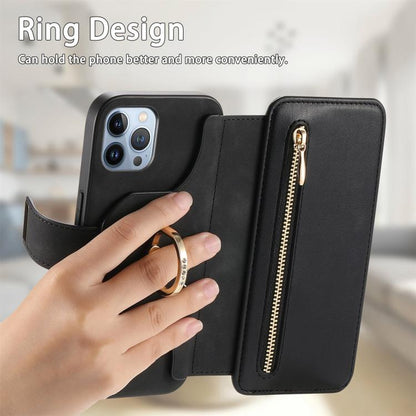 For iPhone 12 Pro Max Ring Zipper Wallet RFID Blocking MagSafe Leather Phone Case(Black) - iPhone 12 Pro Max Cases by buy2fix | Online Shopping UK | buy2fix
