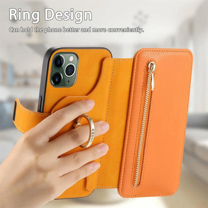 For iPhone 11 Pro Max Ring Zipper Wallet RFID Blocking MagSafe Leather Phone Case(Orange) - iPhone 11 Pro Max Cases by buy2fix | Online Shopping UK | buy2fix