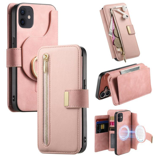 For iPhone 11 Ring Zipper Wallet RFID Blocking MagSafe Leather Phone Case(Pink) - iPhone 11 Cases by buy2fix | Online Shopping UK | buy2fix