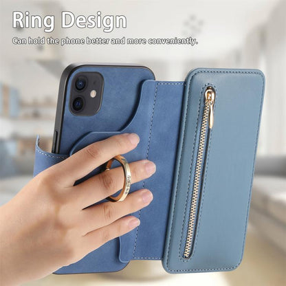 For iPhone 11 Ring Zipper Wallet RFID Blocking MagSafe Leather Phone Case(Blue) - iPhone 11 Cases by buy2fix | Online Shopping UK | buy2fix