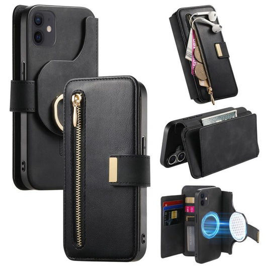 For iPhone 11 Ring Zipper Wallet RFID Blocking MagSafe Leather Phone Case(Black) - iPhone 11 Cases by buy2fix | Online Shopping UK | buy2fix