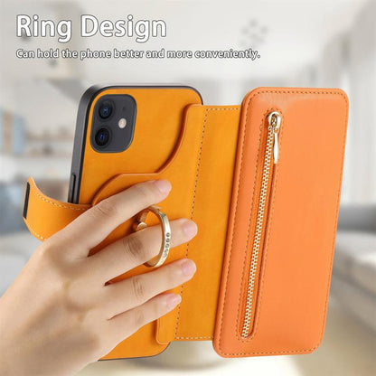 For iPhone 11 Ring Zipper Wallet RFID Blocking MagSafe Leather Phone Case(Orange) - iPhone 11 Cases by buy2fix | Online Shopping UK | buy2fix