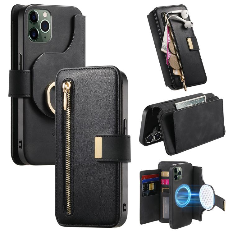 For iPhone 11 Pro Ring Zipper Wallet RFID Blocking MagSafe Leather Phone Case(Black) - iPhone 11 Pro Cases by buy2fix | Online Shopping UK | buy2fix