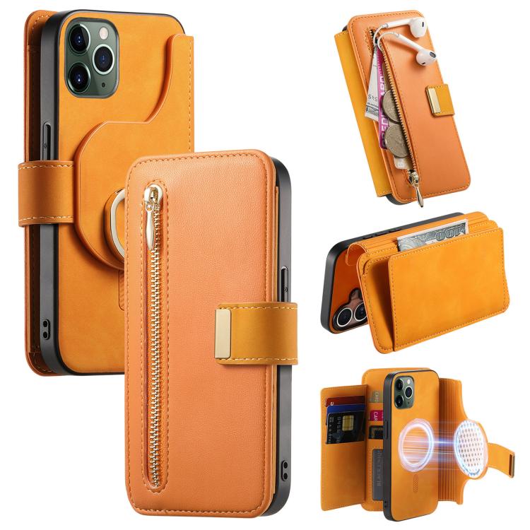 For iPhone 11 Pro Ring Zipper Wallet RFID Blocking MagSafe Leather Phone Case(Orange) - iPhone 11 Pro Cases by buy2fix | Online Shopping UK | buy2fix