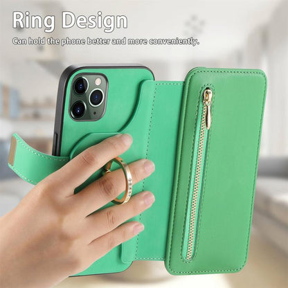 For iPhone 11 Pro Ring Zipper Wallet RFID Blocking MagSafe Leather Phone Case(Green) - iPhone 11 Pro Cases by buy2fix | Online Shopping UK | buy2fix
