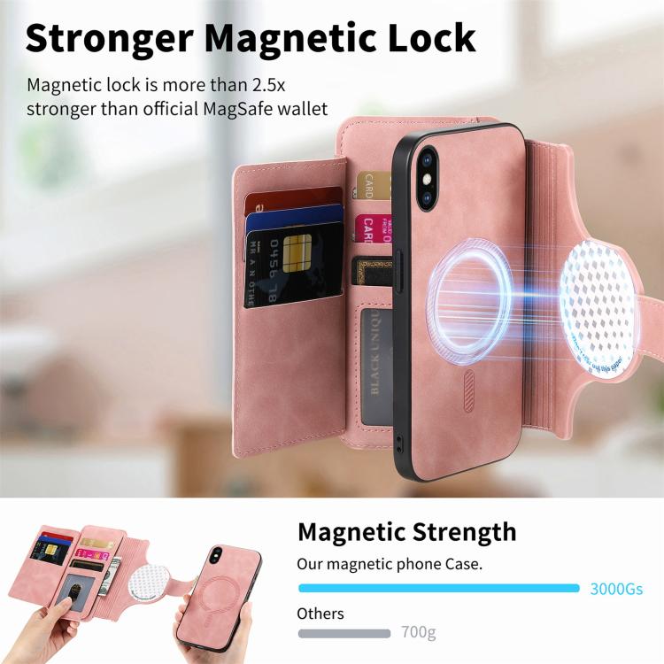 For iPhone X / XS Ring Zipper Wallet RFID Blocking MagSafe Leather Phone Case(Pink) - More iPhone Cases by buy2fix | Online Shopping UK | buy2fix