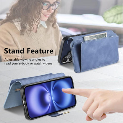For iPhone X / XS Ring Zipper Wallet RFID Blocking MagSafe Leather Phone Case(Blue) - More iPhone Cases by buy2fix | Online Shopping UK | buy2fix