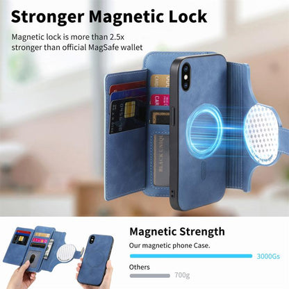 For iPhone X / XS Ring Zipper Wallet RFID Blocking MagSafe Leather Phone Case(Blue) - More iPhone Cases by buy2fix | Online Shopping UK | buy2fix