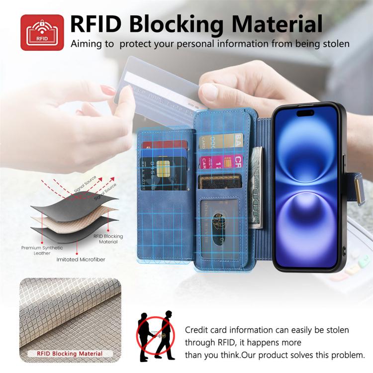 For iPhone X / XS Ring Zipper Wallet RFID Blocking MagSafe Leather Phone Case(Blue) - More iPhone Cases by buy2fix | Online Shopping UK | buy2fix