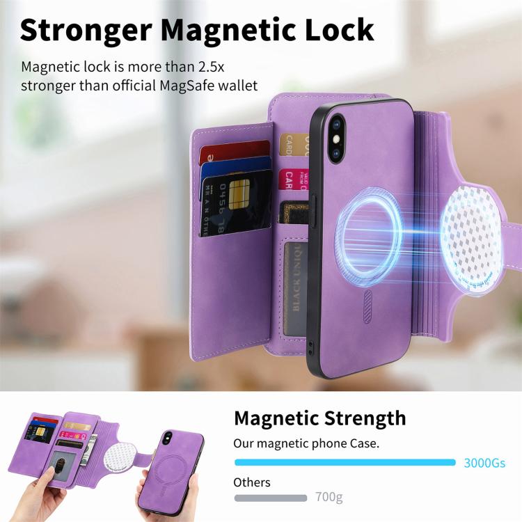 For iPhone X / XS Ring Zipper Wallet RFID Blocking MagSafe Leather Phone Case(Purple) - More iPhone Cases by buy2fix | Online Shopping UK | buy2fix