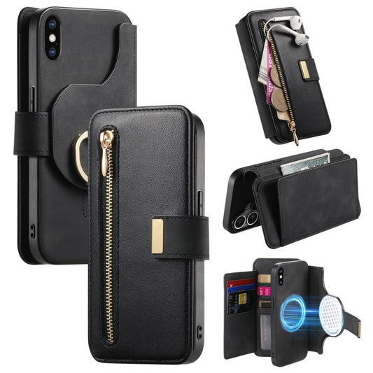 For iPhone X / XS Ring Zipper Wallet RFID Blocking MagSafe Leather Phone Case(Black) - More iPhone Cases by buy2fix | Online Shopping UK | buy2fix