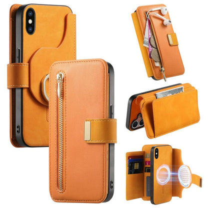 For iPhone X / XS Ring Zipper Wallet RFID Blocking MagSafe Leather Phone Case(Orange) - More iPhone Cases by buy2fix | Online Shopping UK | buy2fix