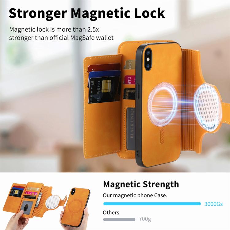 For iPhone X / XS Ring Zipper Wallet RFID Blocking MagSafe Leather Phone Case(Orange) - More iPhone Cases by buy2fix | Online Shopping UK | buy2fix