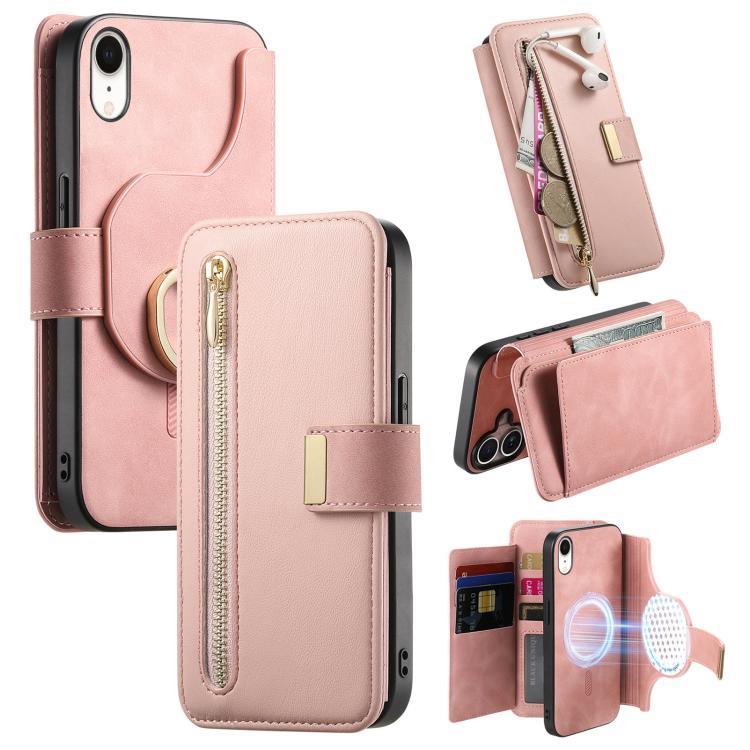 For iPhone XR Ring Zipper Wallet RFID Blocking MagSafe Leather Phone Case(Pink) - More iPhone Cases by buy2fix | Online Shopping UK | buy2fix