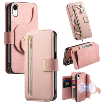 For iPhone XR Ring Zipper Wallet RFID Blocking MagSafe Leather Phone Case(Pink) - More iPhone Cases by buy2fix | Online Shopping UK | buy2fix