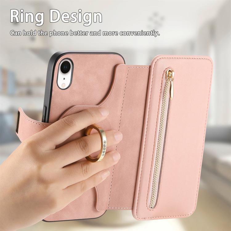 For iPhone XR Ring Zipper Wallet RFID Blocking MagSafe Leather Phone Case(Pink) - More iPhone Cases by buy2fix | Online Shopping UK | buy2fix