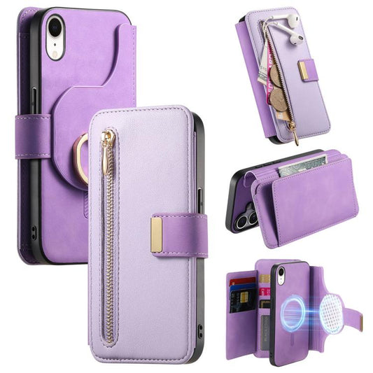 For iPhone XR Ring Zipper Wallet RFID Blocking MagSafe Leather Phone Case(Purple) - More iPhone Cases by buy2fix | Online Shopping UK | buy2fix