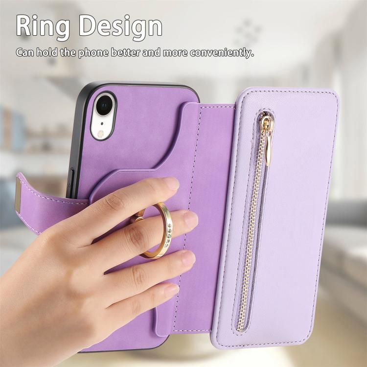 For iPhone XR Ring Zipper Wallet RFID Blocking MagSafe Leather Phone Case(Purple) - More iPhone Cases by buy2fix | Online Shopping UK | buy2fix