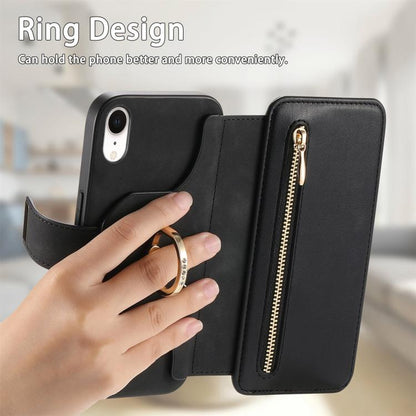 For iPhone XR Ring Zipper Wallet RFID Blocking MagSafe Leather Phone Case(Black) - More iPhone Cases by buy2fix | Online Shopping UK | buy2fix
