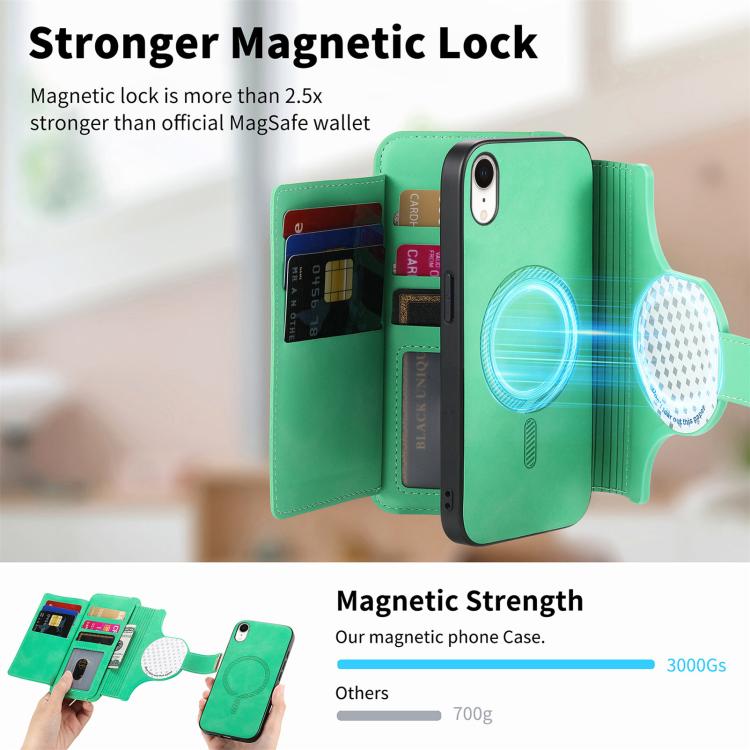 For iPhone XR Ring Zipper Wallet RFID Blocking MagSafe Leather Phone Case(Green) - More iPhone Cases by buy2fix | Online Shopping UK | buy2fix