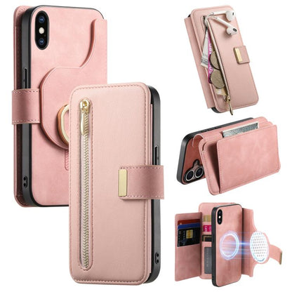 For iPhone XS Max Ring Zipper Wallet RFID Blocking MagSafe Leather Phone Case(Pink) - More iPhone Cases by buy2fix | Online Shopping UK | buy2fix