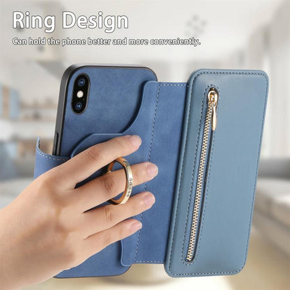 For iPhone XS Max Ring Zipper Wallet RFID Blocking MagSafe Leather Phone Case(Blue) - More iPhone Cases by buy2fix | Online Shopping UK | buy2fix