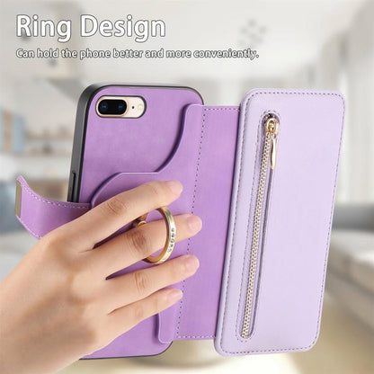 For iPhone 7 Plus / 8 Plus Ring Zipper Wallet RFID Blocking MagSafe Leather Phone Case(Purple) - More iPhone Cases by buy2fix | Online Shopping UK | buy2fix