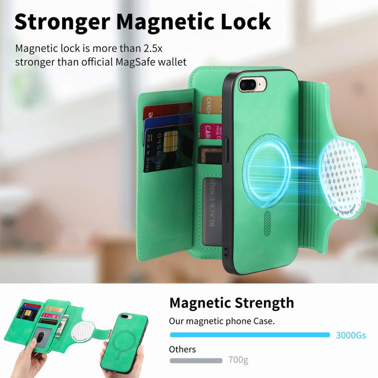 For iPhone 7 Plus / 8 Plus Ring Zipper Wallet RFID Blocking MagSafe Leather Phone Case(Green) - More iPhone Cases by buy2fix | Online Shopping UK | buy2fix