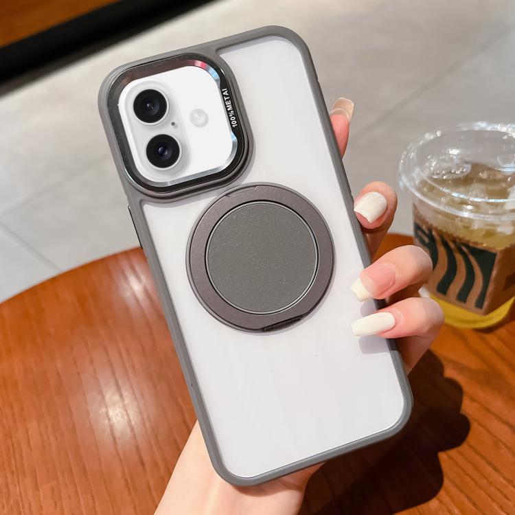 For iPhone 16 Plus Transparent MagSafe Magnetic Holder Phone Case(Grey) - iPhone 16 Plus Cases by buy2fix | Online Shopping UK | buy2fix