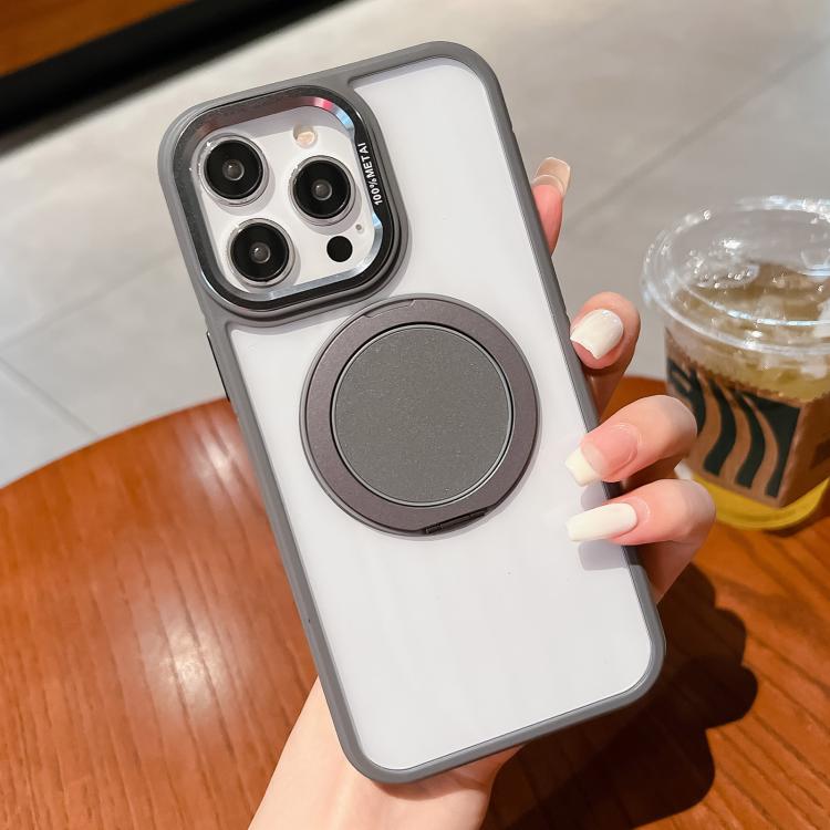 For iPhone 15 Pro Max Transparent MagSafe Magnetic Holder Phone Case(Grey) - iPhone 15 Pro Max Cases by buy2fix | Online Shopping UK | buy2fix