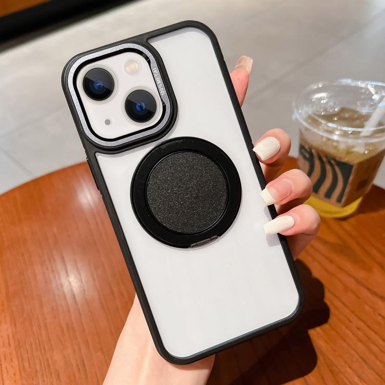 For iPhone 14 Plus Transparent MagSafe Magnetic Holder Phone Case(Black) - iPhone 14 Plus Cases by buy2fix | Online Shopping UK | buy2fix