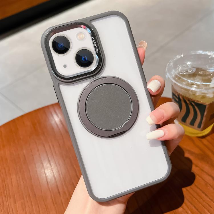 For iPhone 14 Transparent MagSafe Magnetic Holder Phone Case(Grey) - iPhone 14 Cases by buy2fix | Online Shopping UK | buy2fix