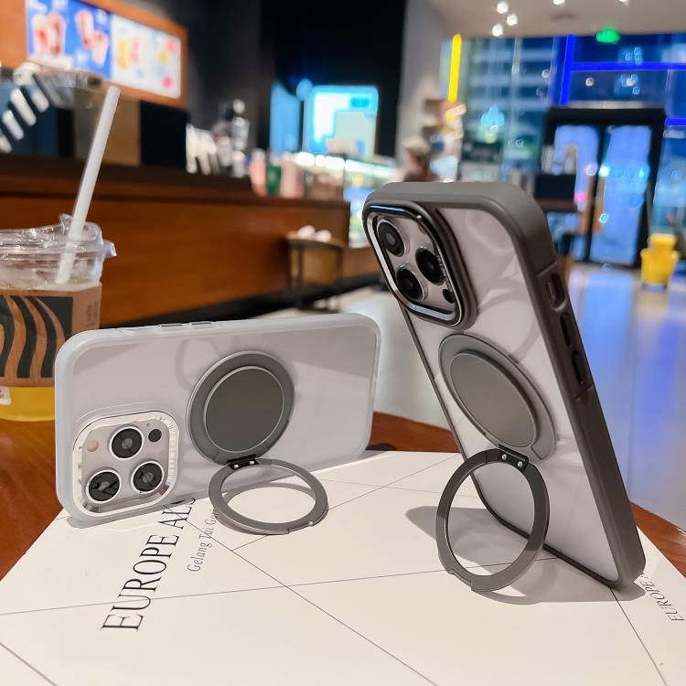 For iPhone 14 Plus Transparent MagSafe Magnetic Holder Phone Case(Grey) - iPhone 14 Plus Cases by buy2fix | Online Shopping UK | buy2fix