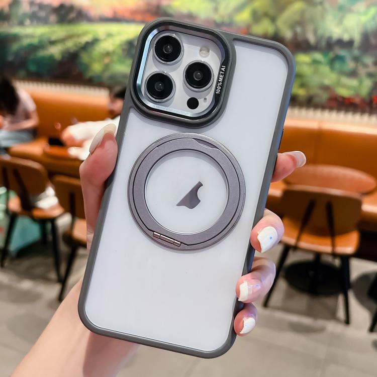 For iPhone 16 Pro Transparent MagSafe Ring Holder Phone Case(Grey) - iPhone 16 Pro Cases by buy2fix | Online Shopping UK | buy2fix