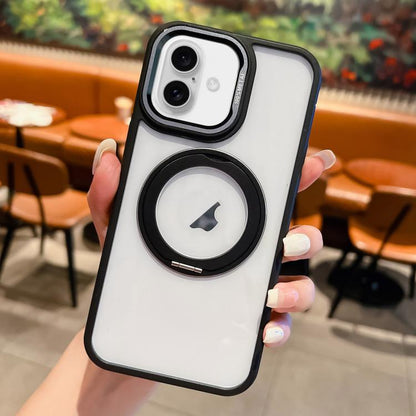 For iPhone 16 Plus Transparent MagSafe Ring Holder Phone Case(Black) - iPhone 16 Plus Cases by buy2fix | Online Shopping UK | buy2fix