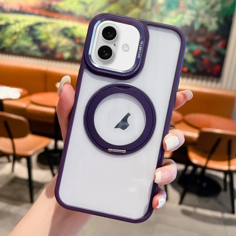 For iPhone 16 Plus Transparent MagSafe Ring Holder Phone Case(Purple) - iPhone 16 Plus Cases by buy2fix | Online Shopping UK | buy2fix