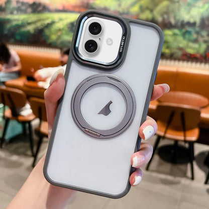 For iPhone 16 Transparent MagSafe Ring Holder Phone Case(Grey) - iPhone 16 Cases by buy2fix | Online Shopping UK | buy2fix