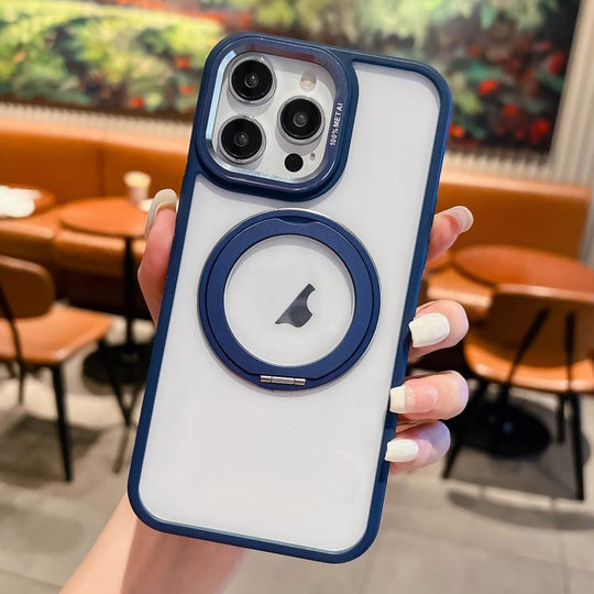 For iPhone 15 Pro Transparent MagSafe Ring Holder Phone Case(Blue)